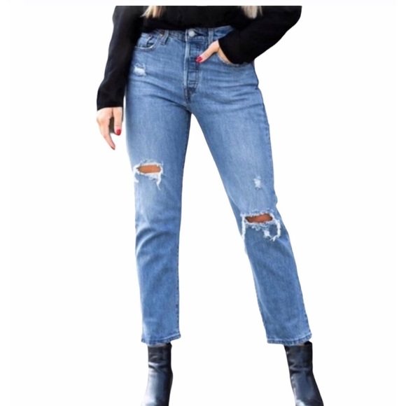 Levi’s 501 Cropped Straight Leg Denim Button Fly Distressed Sz 25 NWOT - Picture 1 of 9